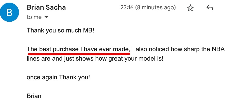 Email from Brian Sacha about the NBA model