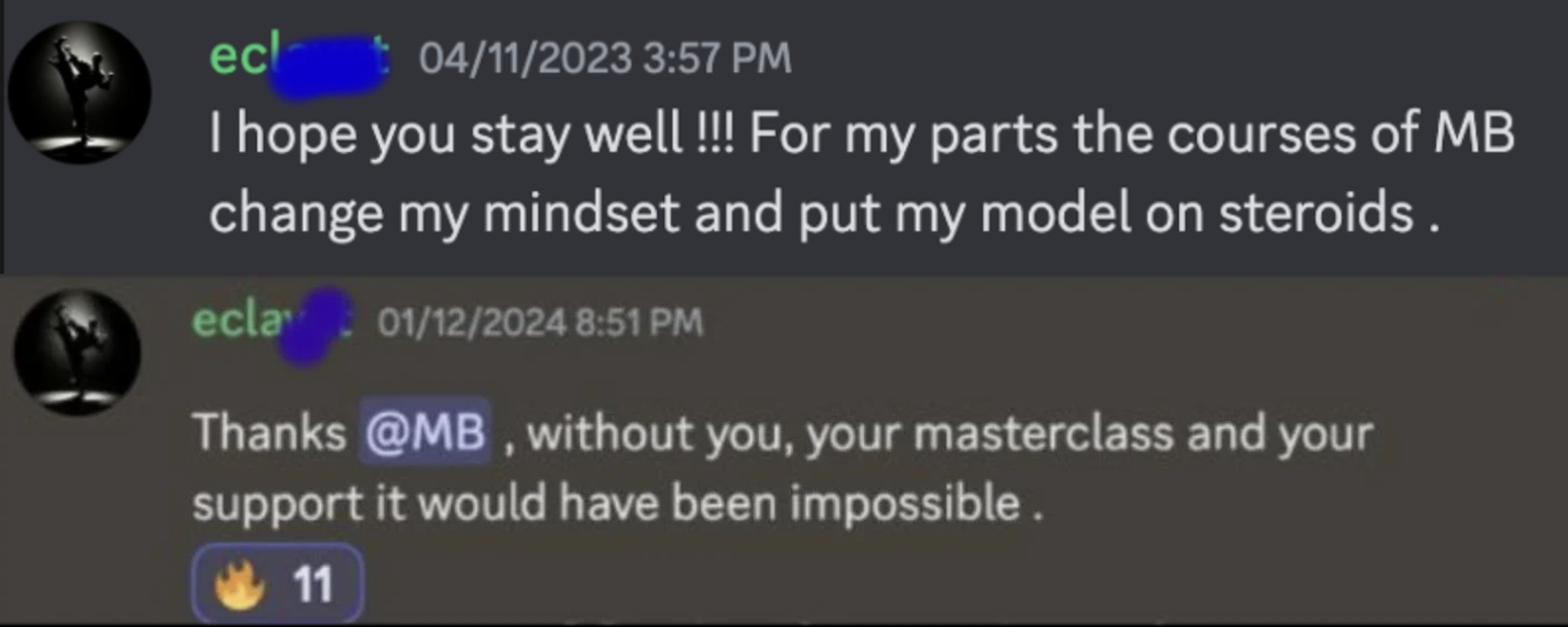 Eric's original messages about the courses changing his mindset