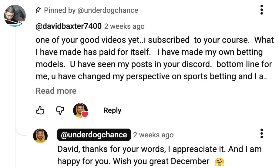 Message from David Baxter about building his own betting models
