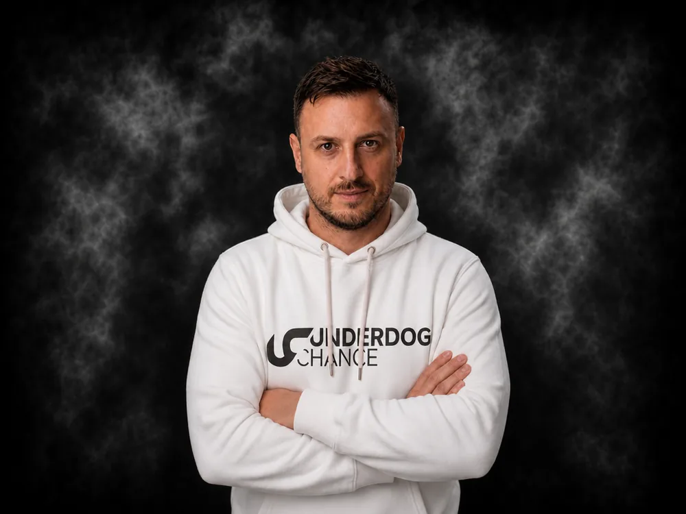 Marjan Balasko in an Underdog Chance hoodie
